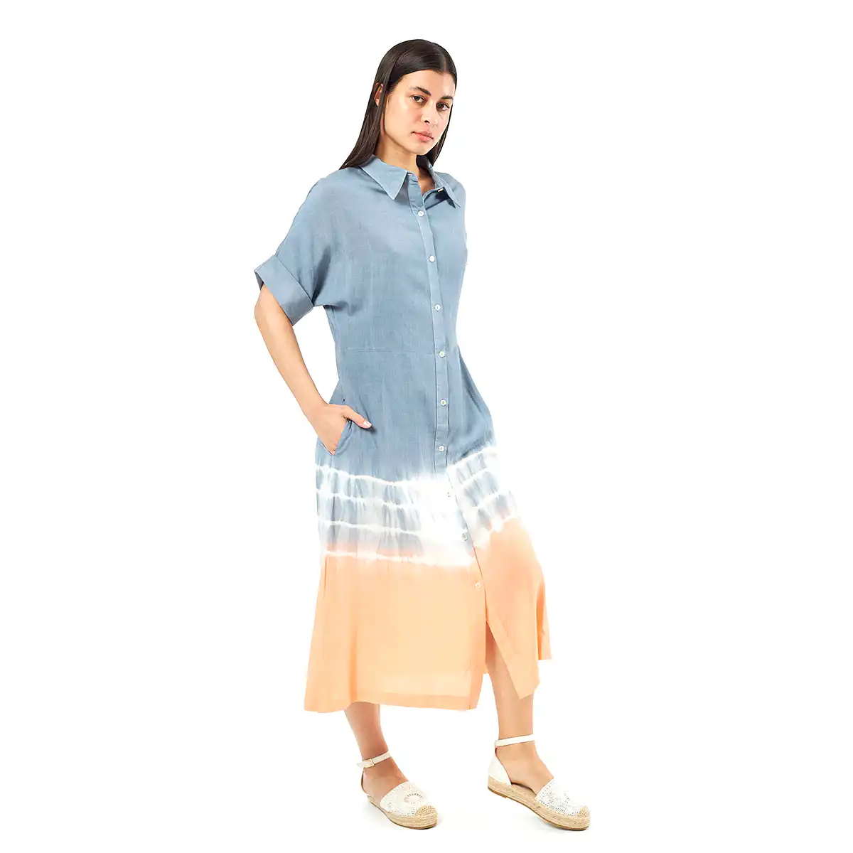 Verde Γυναικείο Φόρεμα 52-0070 Viscoce Ινδίας Πορτοκαλί