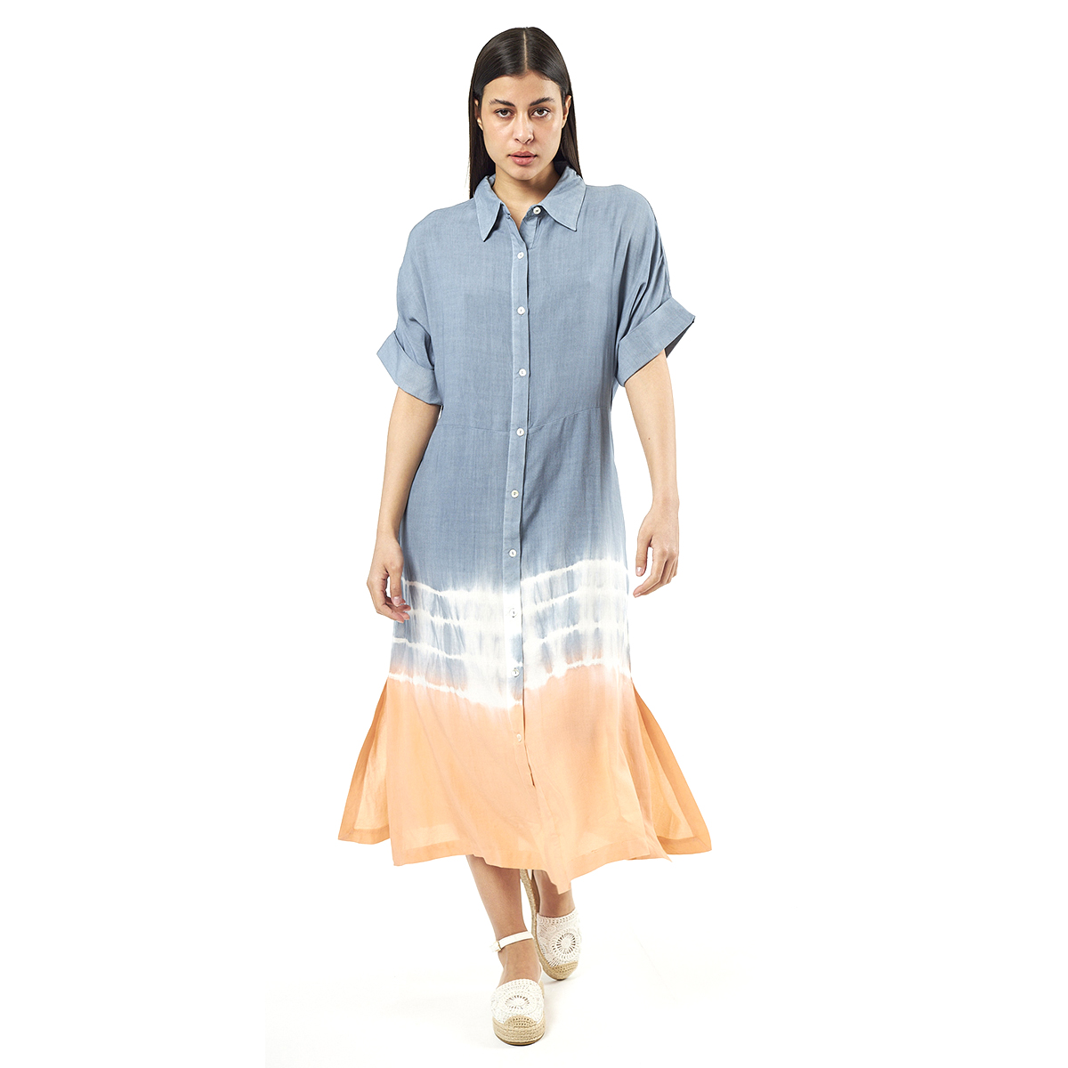 Verde Γυναικείο Φόρεμα 52-0070 Viscoce Ινδίας Πορτοκαλί