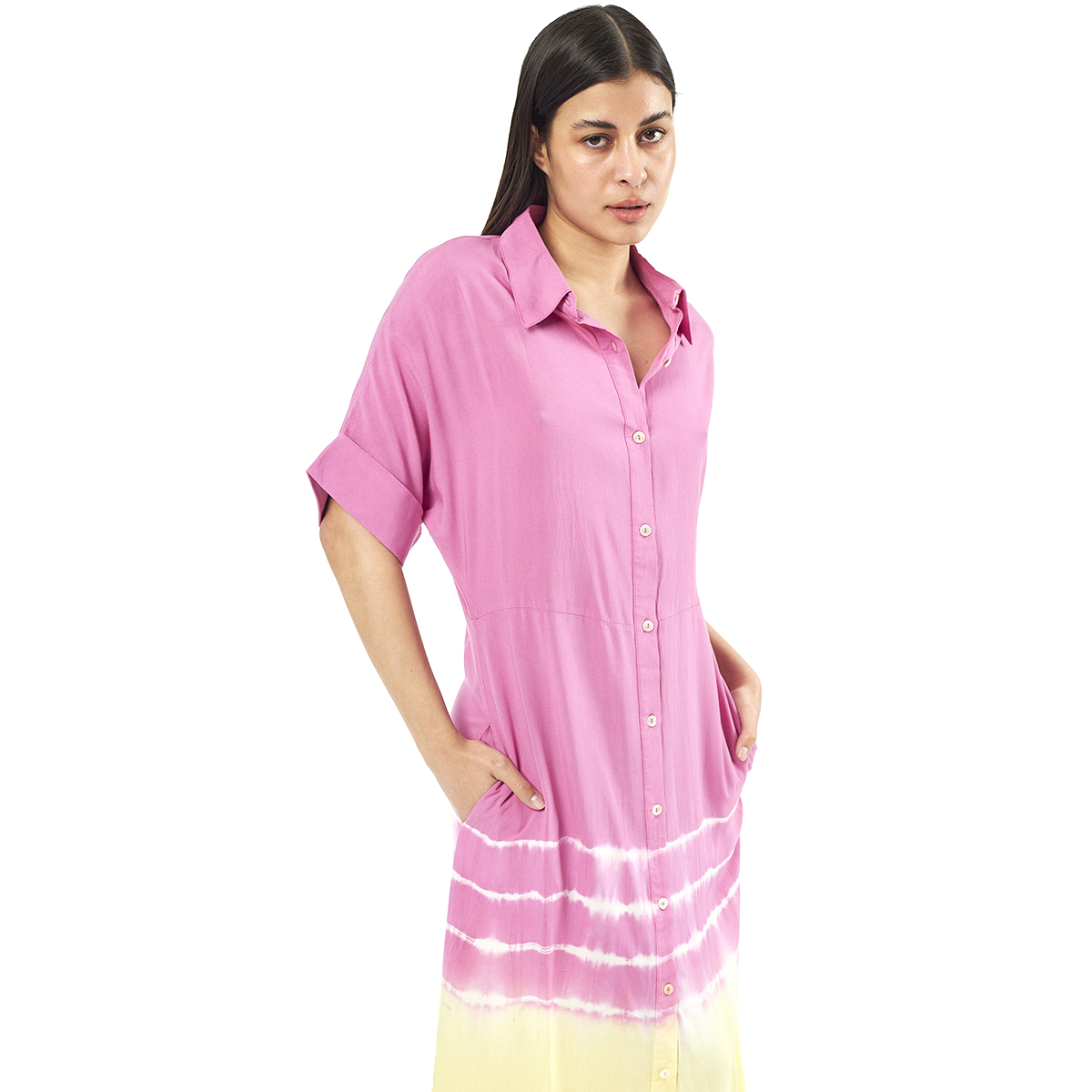 Verde Γυναικείο Φόρεμα 52-0070 Viscoce Ινδίας Φούξια