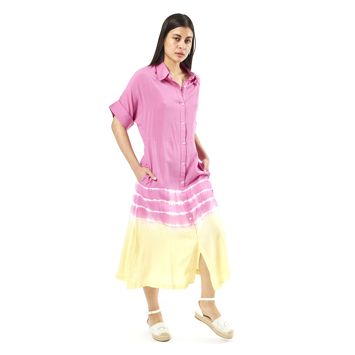 Verde Γυναικείο Φόρεμα 52-0070 Viscoce Ινδίας Φούξια