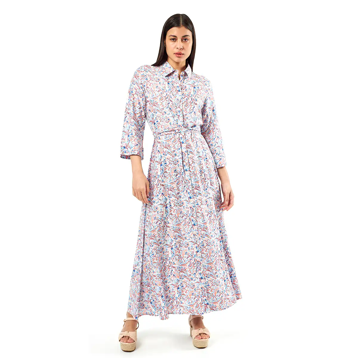 Verde Γυναικείο Φόρεμα 52-0071 Viscoce Ινδίας Μπλέ