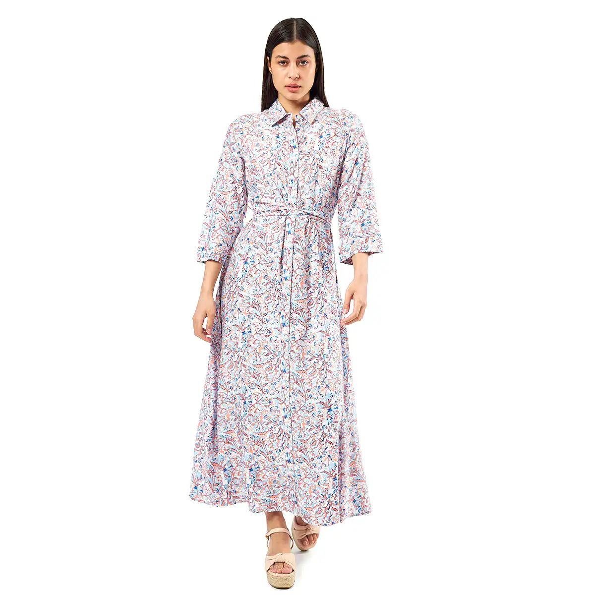 Verde Γυναικείο Φόρεμα 52-0071 Viscoce Ινδίας Μπλέ