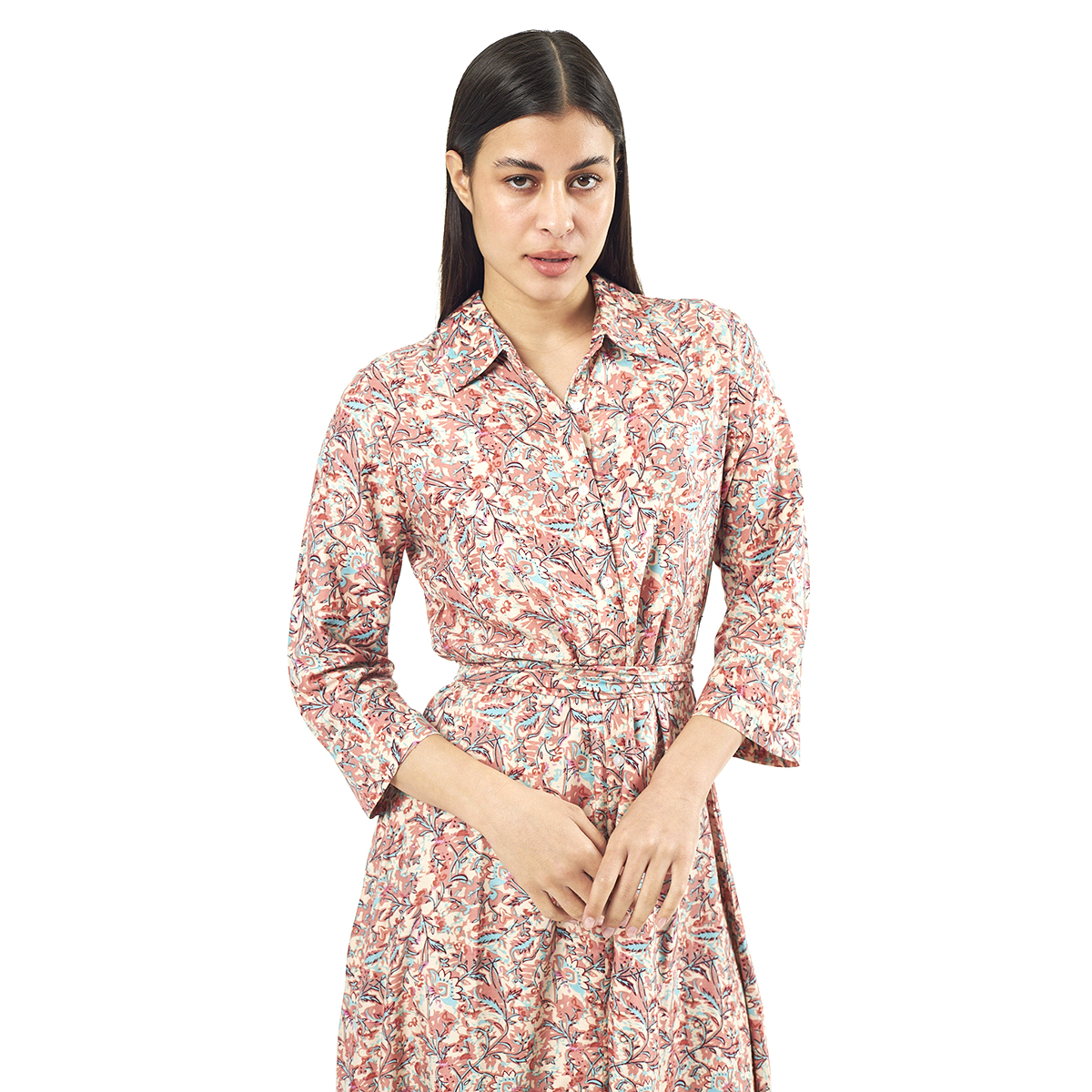 Verde Γυναικείο Φόρεμα 52-0071 Viscoce Ινδίας Ρόζ