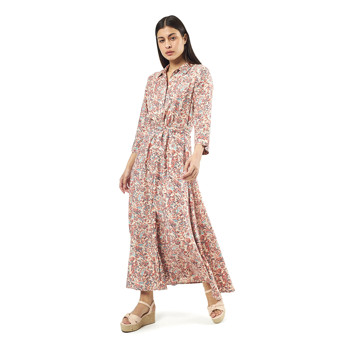 Verde Γυναικείο Φόρεμα 52-0071 Viscoce Ινδίας Ρόζ