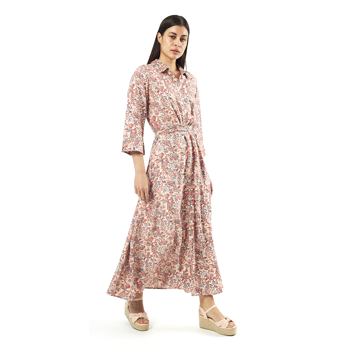 Verde Γυναικείο Φόρεμα 52-0071 Viscoce Ινδίας Ρόζ