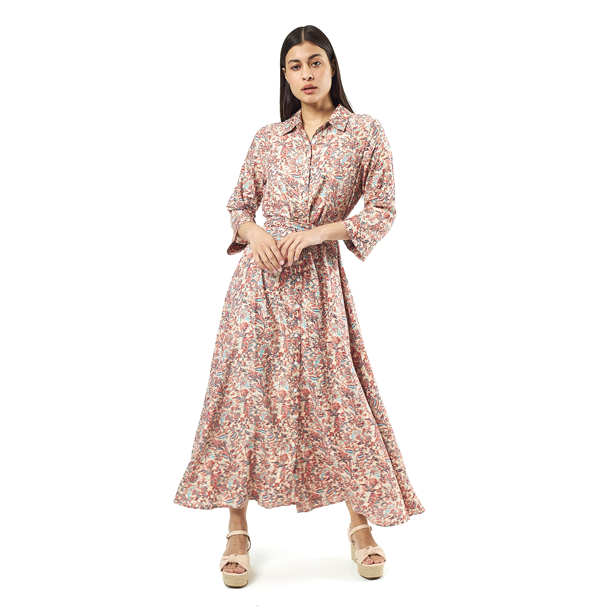 Verde Γυναικείο Φόρεμα 52-0071 Viscoce Ινδίας Ρόζ