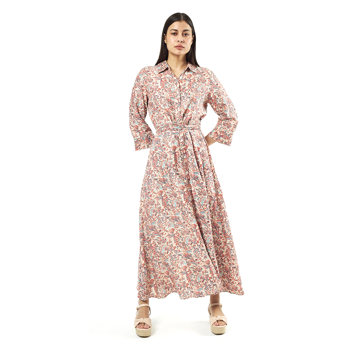 Verde Γυναικείο Φόρεμα 52-0071 Viscoce Ινδίας Ρόζ