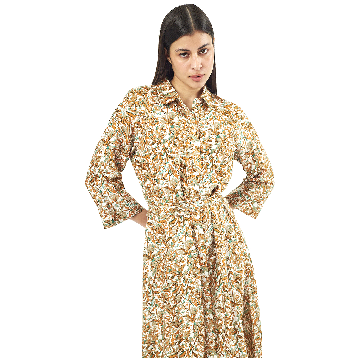 Verde Γυναικείο Φόρεμα 52-0071 Viscoce Ινδίας Χακί