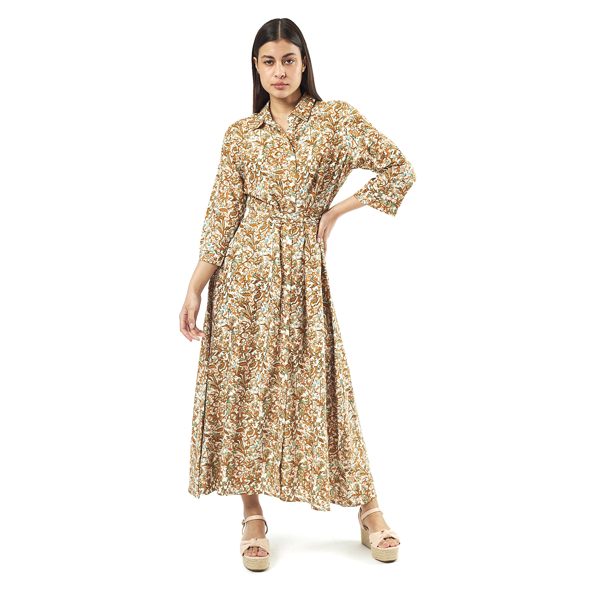 Verde Γυναικείο Φόρεμα 52-0071 Viscoce Ινδίας Χακί