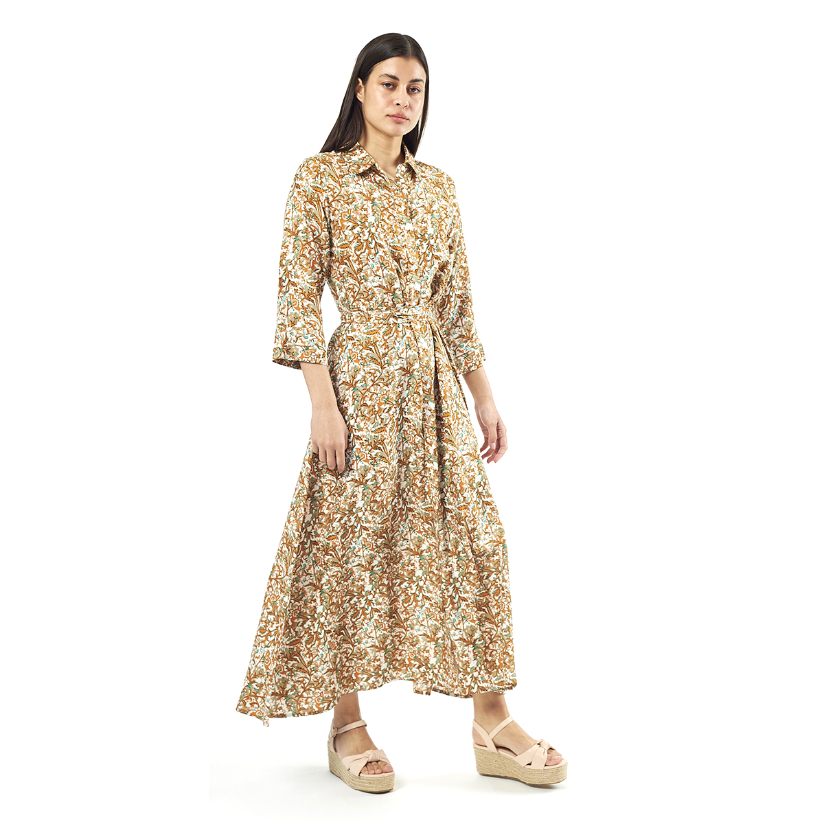 Verde Γυναικείο Φόρεμα 52-0071 Viscoce Ινδίας Χακί