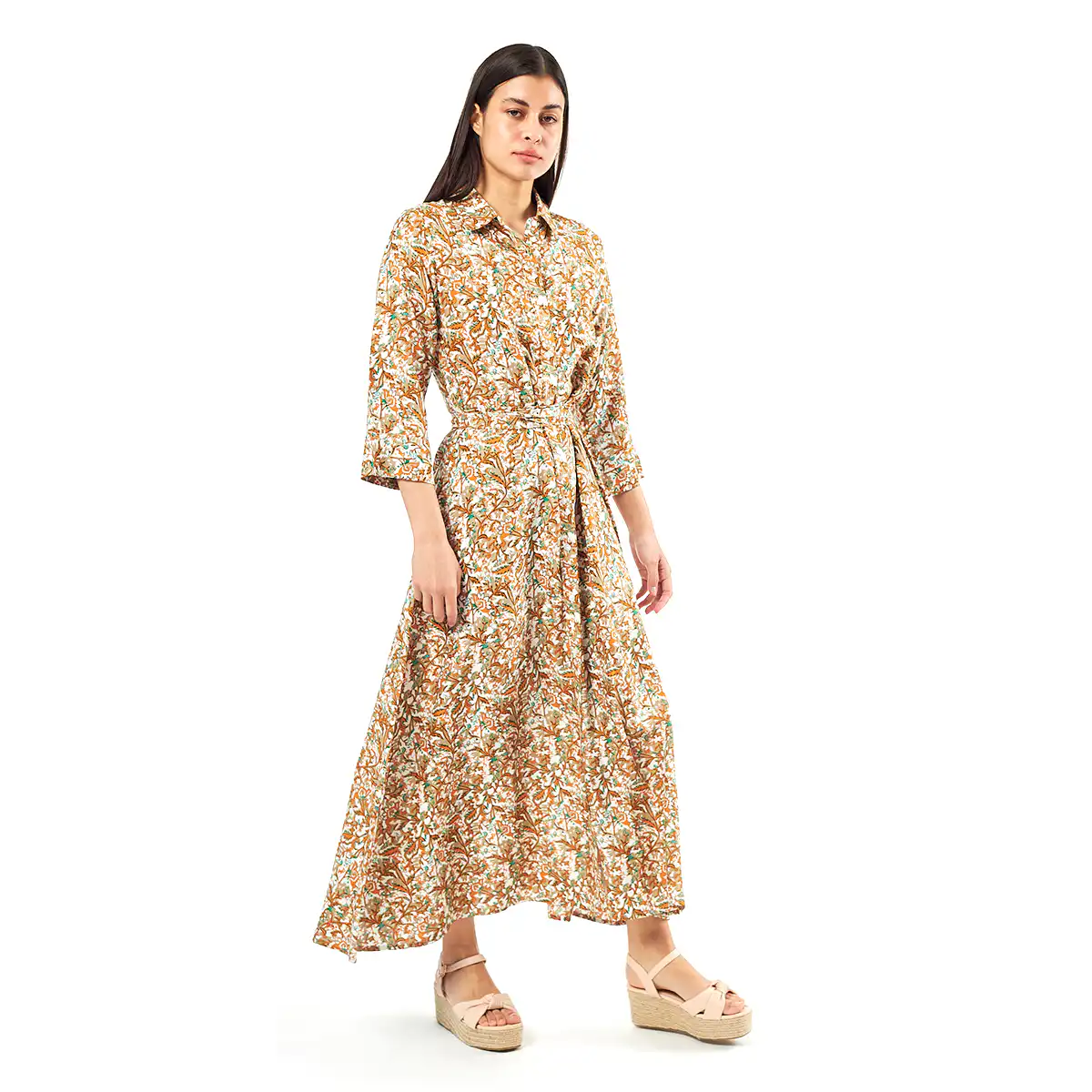 Verde Γυναικείο Φόρεμα 52-0071 Viscoce Ινδίας Χακί