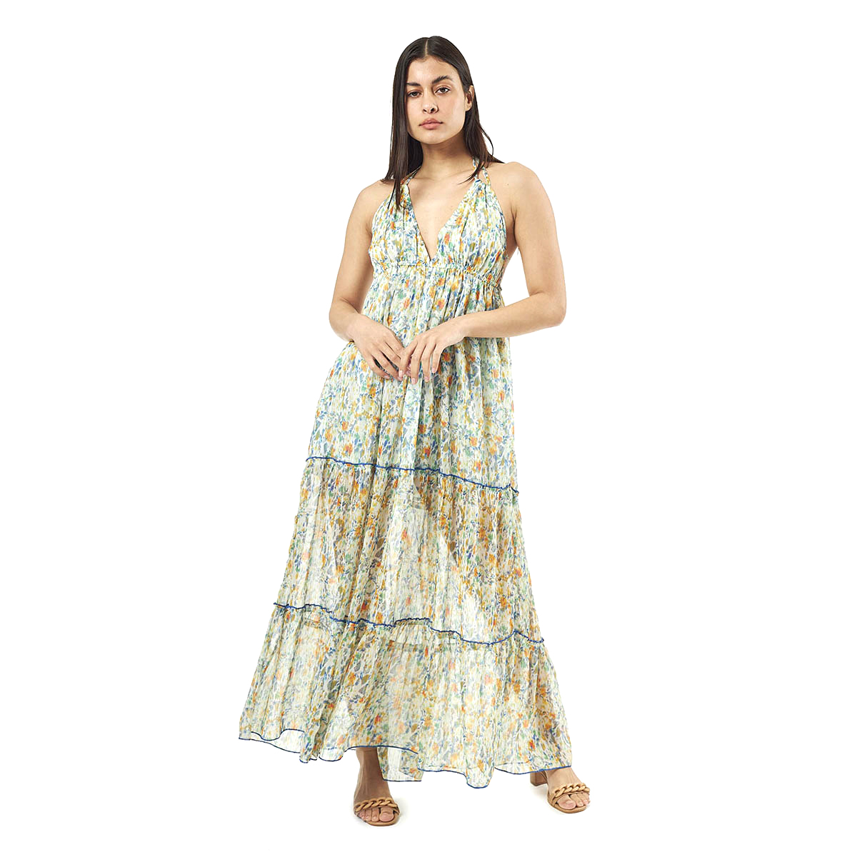 Verde Γυναικείο Φόρεμα 52-0072 Cotton Ινδίας Μπλέ