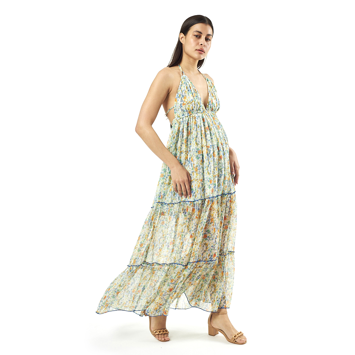 Verde Γυναικείο Φόρεμα 52-0072 Cotton Ινδίας Μπλέ