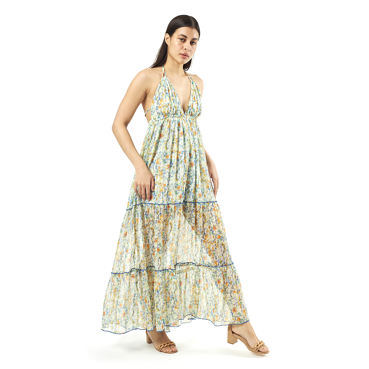 Verde Γυναικείο Φόρεμα 52-0072 Cotton Ινδίας Μπλέ