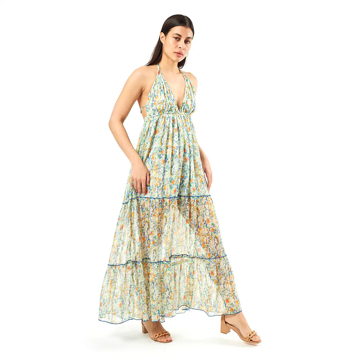 Verde Γυναικείο Φόρεμα 52-0072 Cotton Ινδίας Μπλέ