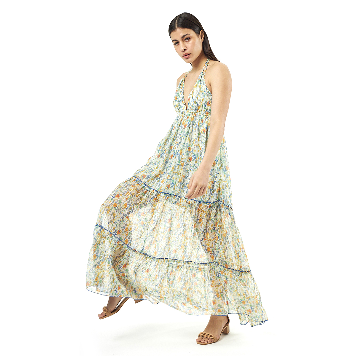 Verde Γυναικείο Φόρεμα 52-0072 Cotton Ινδίας Μπλέ