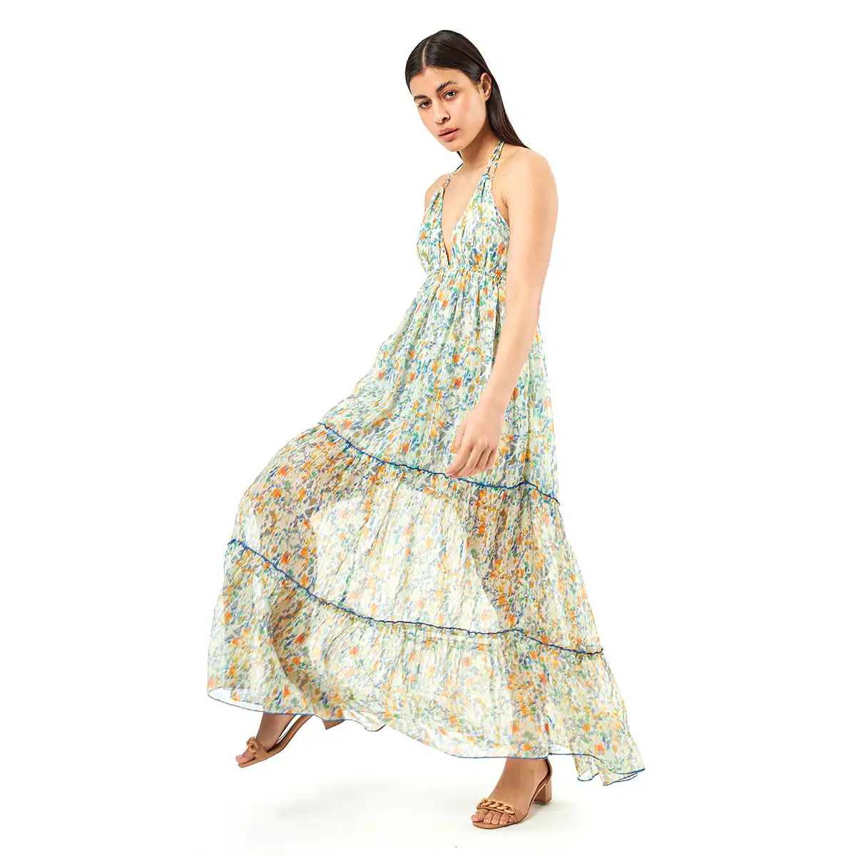 Verde Γυναικείο Φόρεμα 52-0072 Cotton Ινδίας Μπλέ