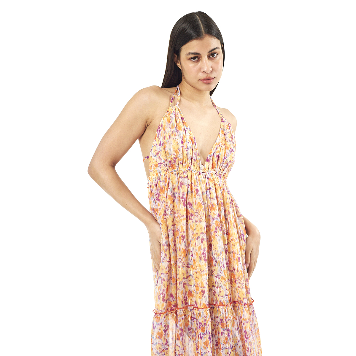 Verde Γυναικείο Φόρεμα 52-0072 Cotton Ινδίας Πορτοκαλί