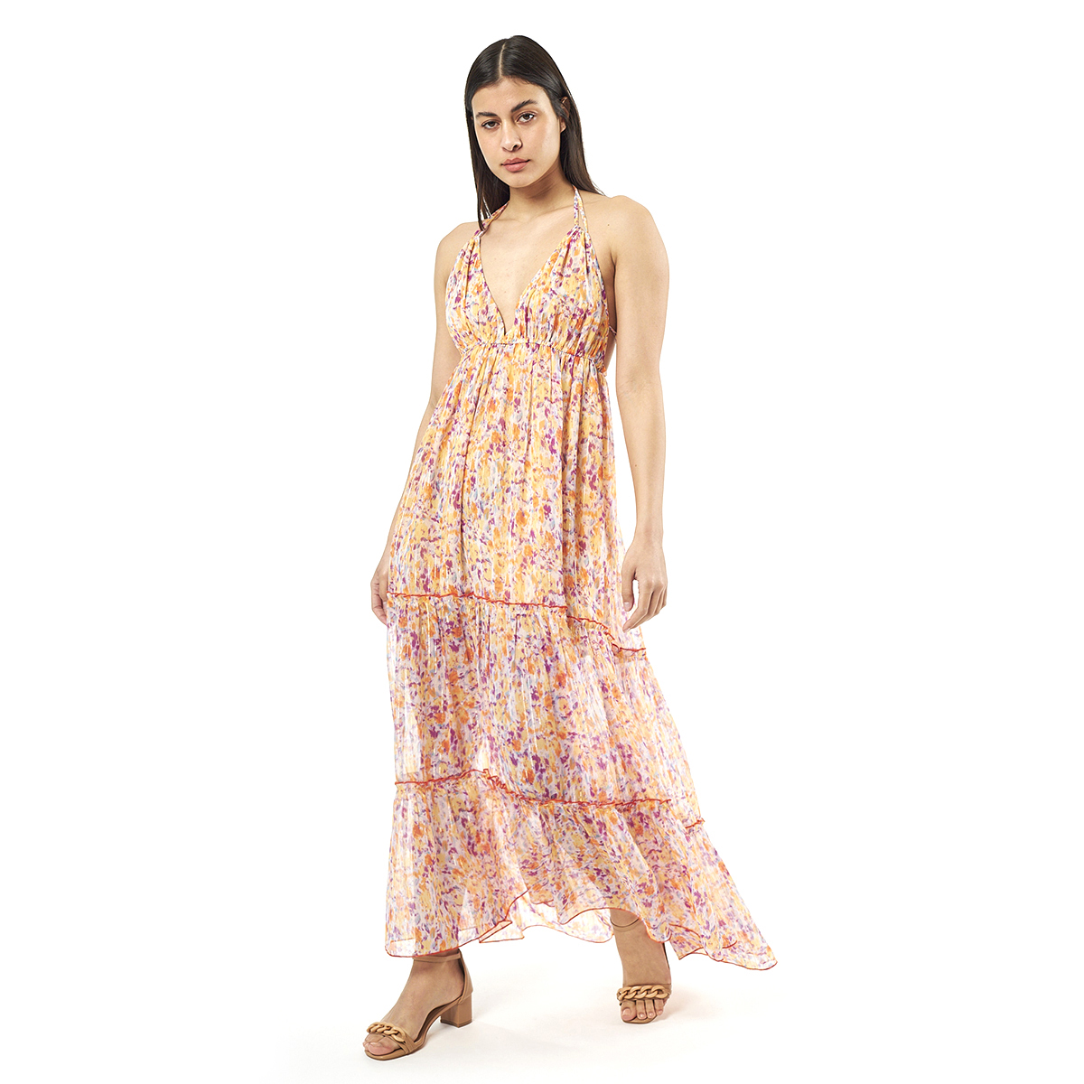 Verde Γυναικείο Φόρεμα 52-0072 Cotton Ινδίας Πορτοκαλί