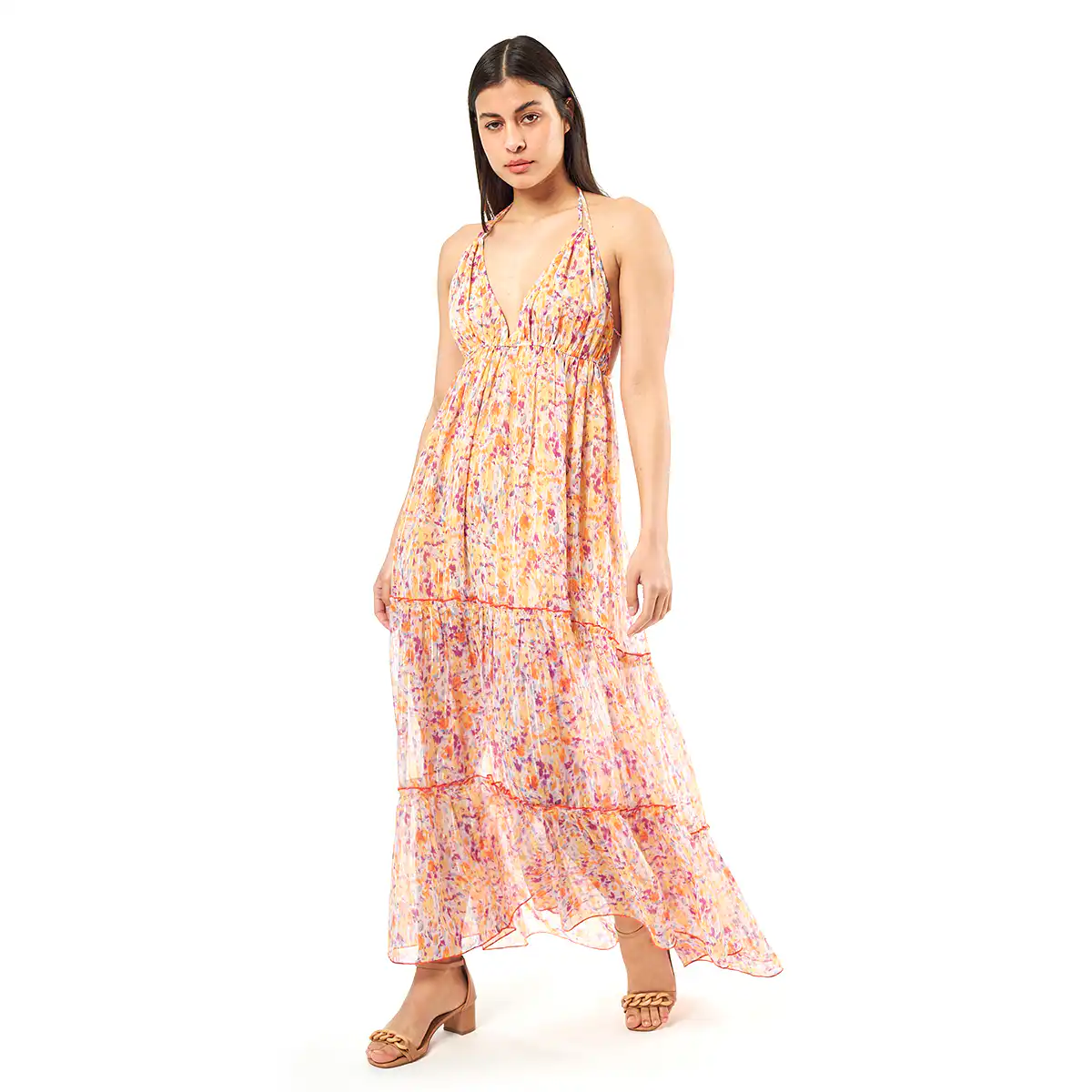 Verde Γυναικείο Φόρεμα 52-0072 Cotton Ινδίας Πορτοκαλί