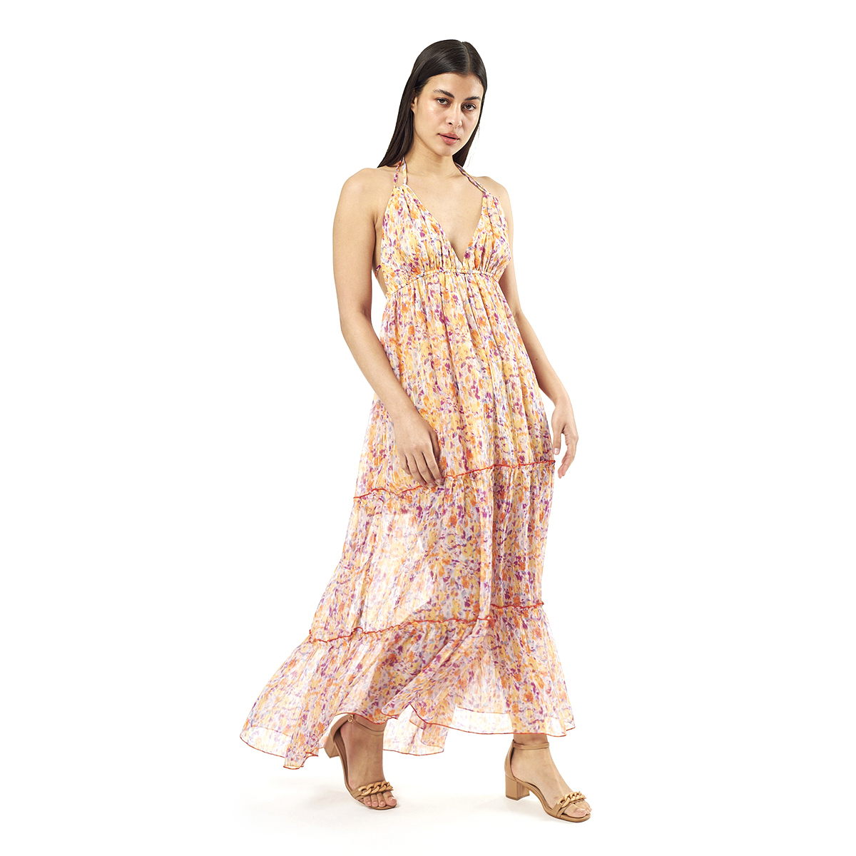 Verde Γυναικείο Φόρεμα 52-0072 Cotton Ινδίας Πορτοκαλί