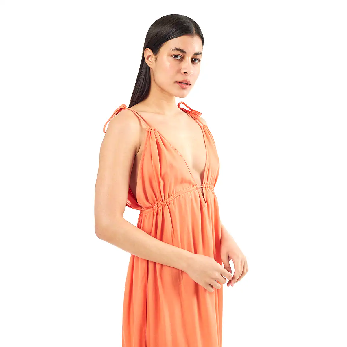 Verde Γυναικείο Φόρεμα 52-0073 Viscoce Ινδίας Πορτοκαλί