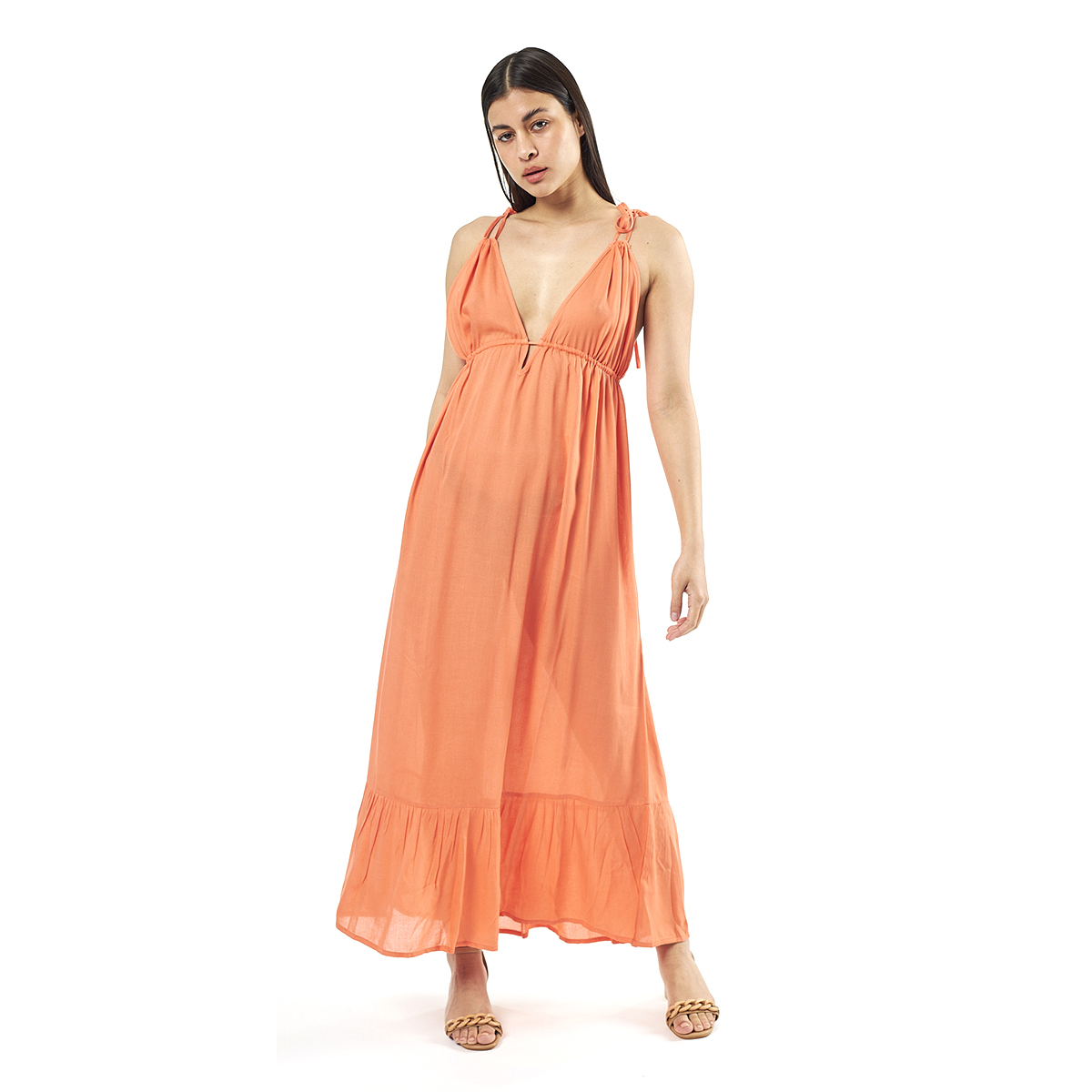 Verde Γυναικείο Φόρεμα 52-0073 Viscoce Ινδίας Πορτοκαλί