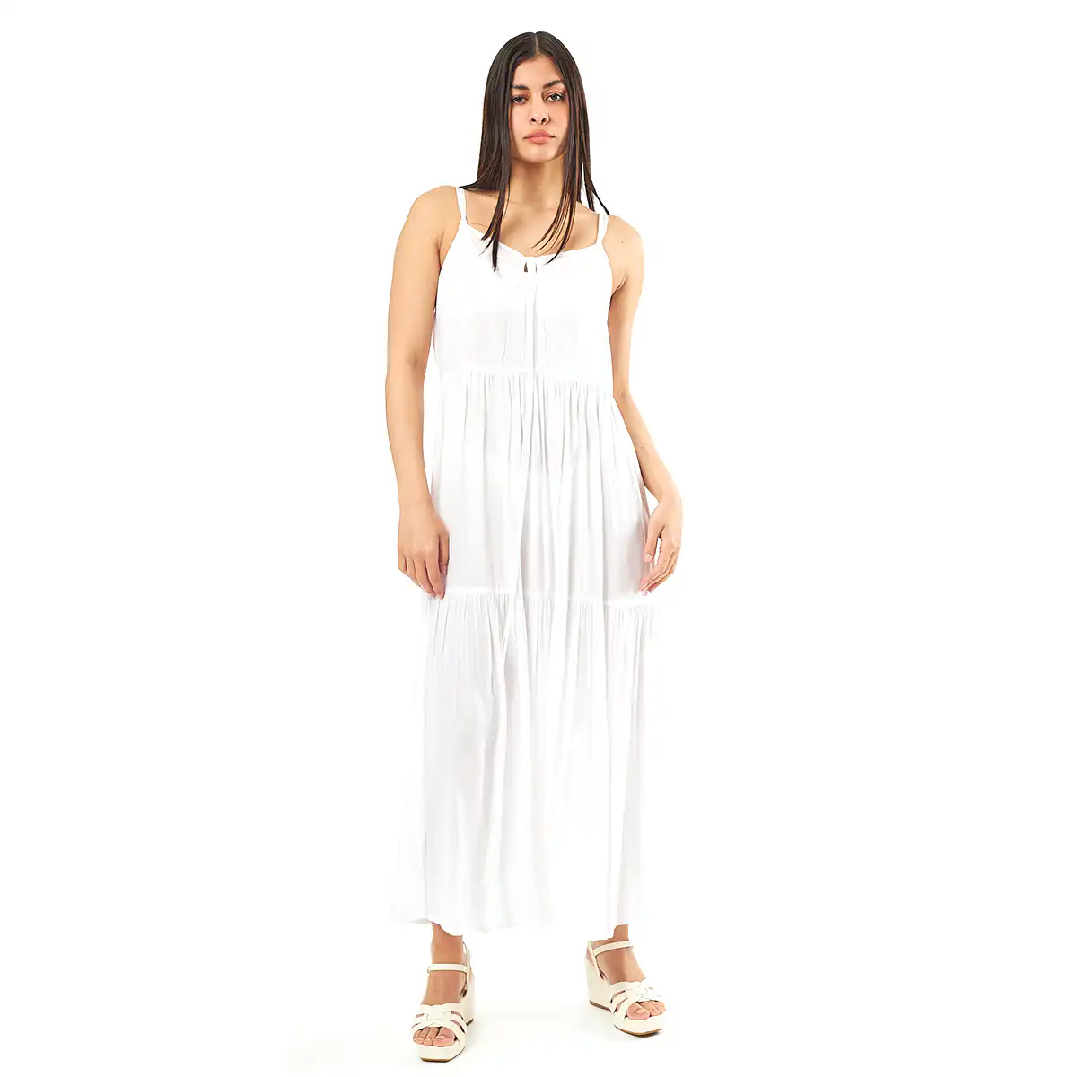 Verde Γυναικείο Φόρεμα 52-0074 Viscoce Ινδίας Άσπρο