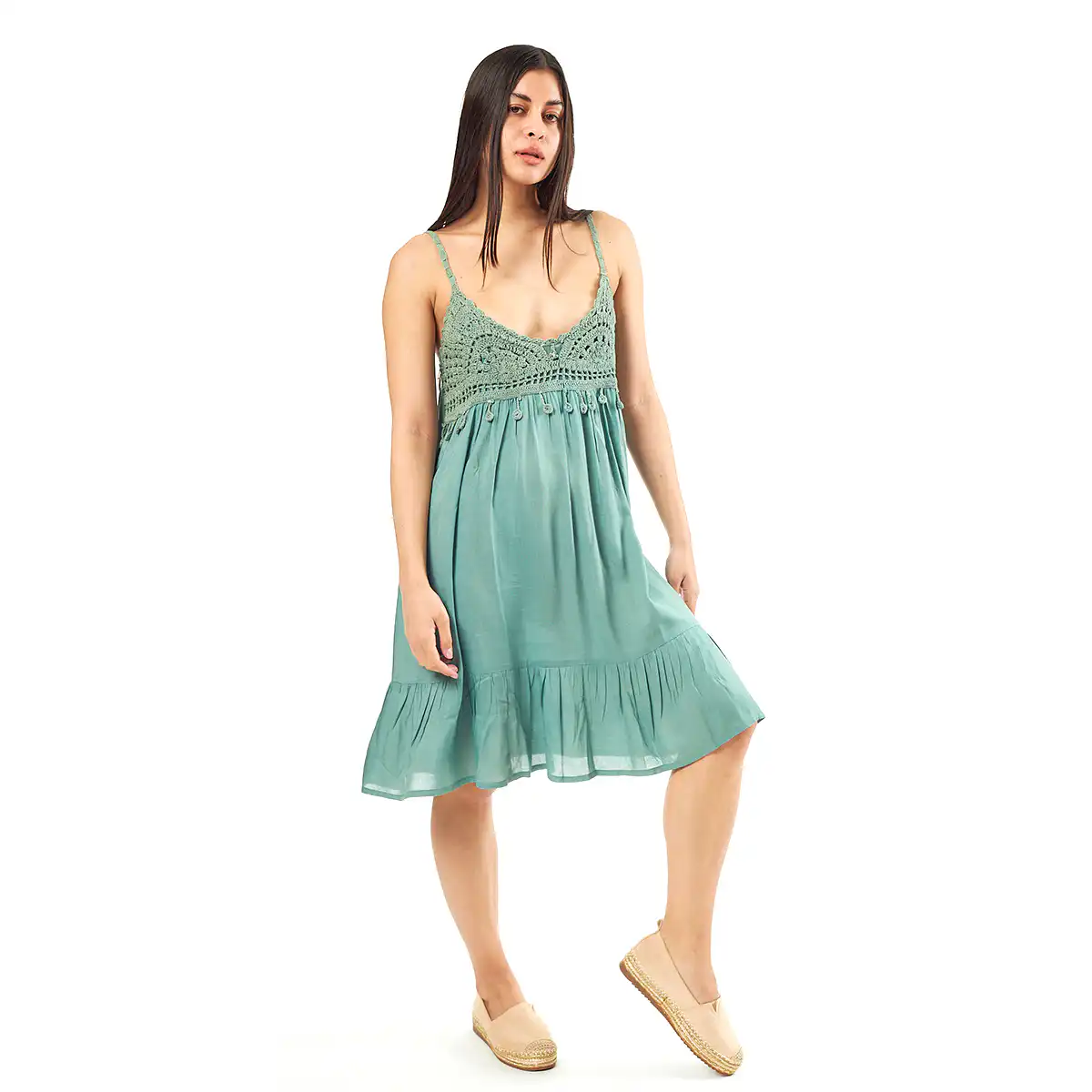 Verde Γυναικείο Φόρεμα 52-0075 Viscoce Ινδίας Πράσινο