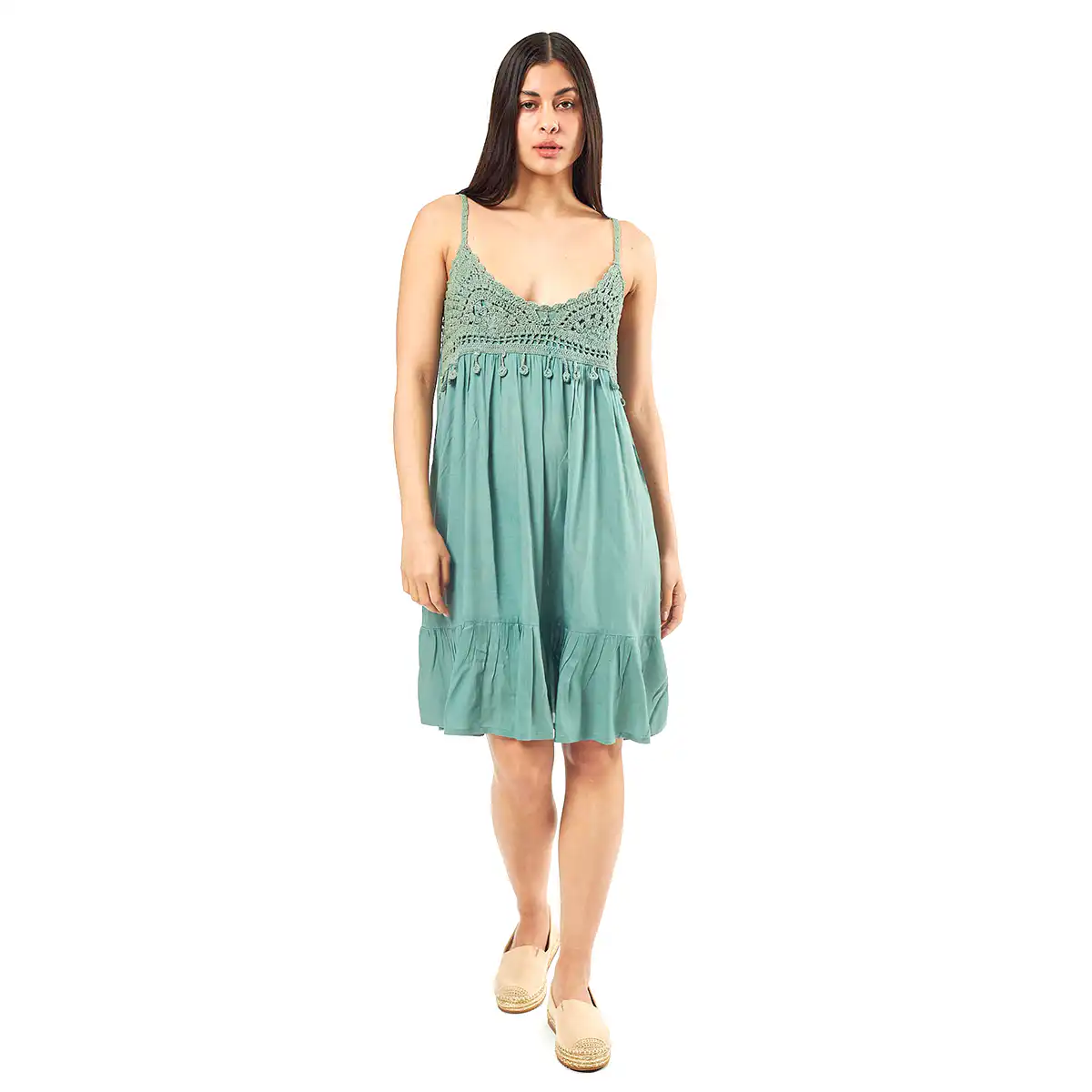 Verde Γυναικείο Φόρεμα 52-0075 Viscoce Ινδίας Πράσινο