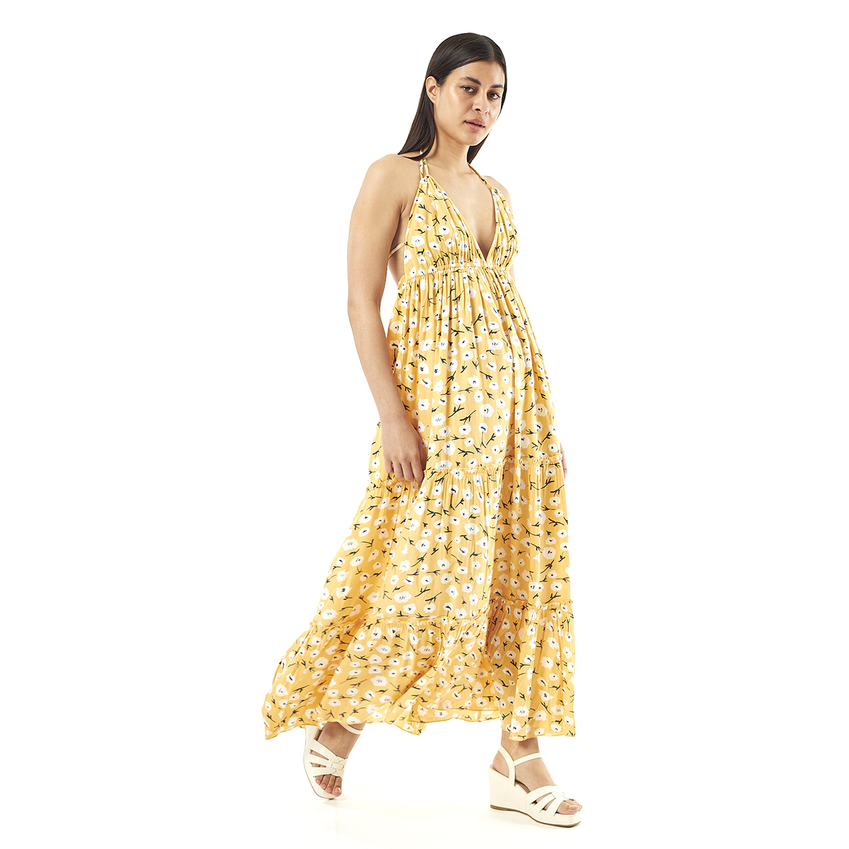 Verde Γυναικείο Φόρεμα 52-0076 Viscoce Ινδίας Κίτρινο