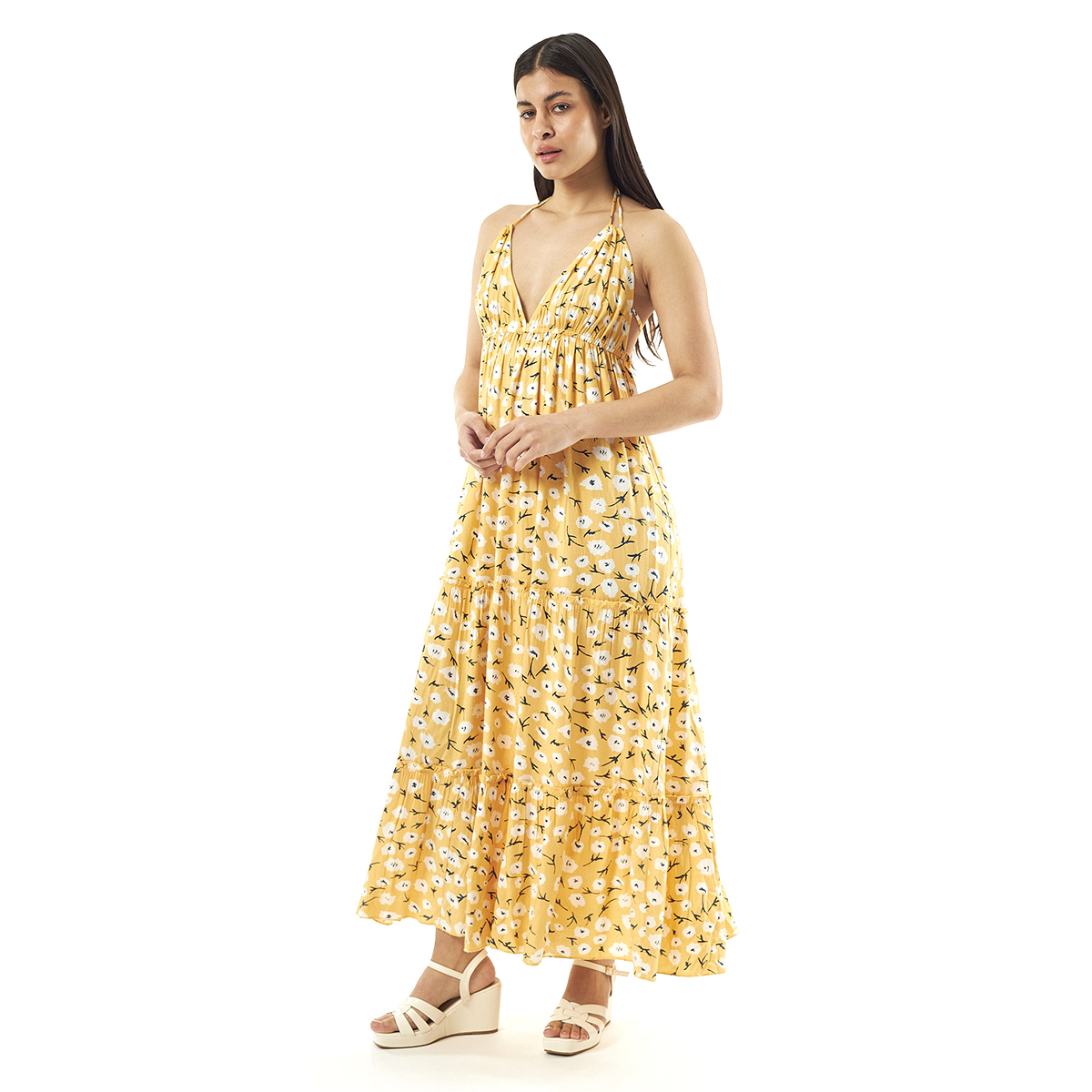 Verde Γυναικείο Φόρεμα 52-0076 Viscoce Ινδίας Κίτρινο