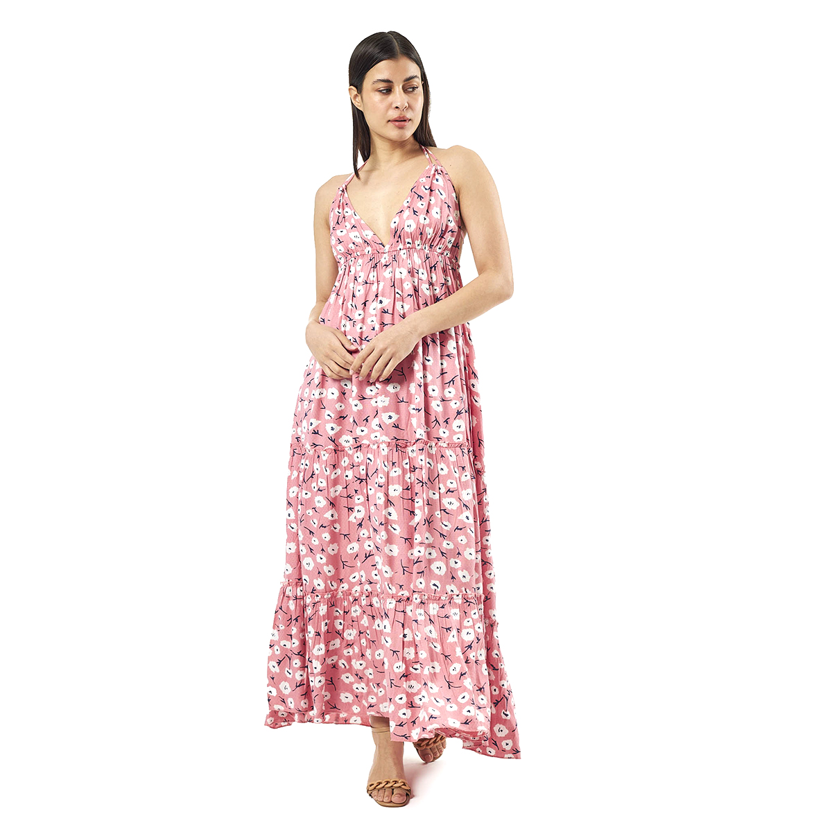 Verde Γυναικείο Φόρεμα 52-0076 Viscoce Ινδίας Ρόζ