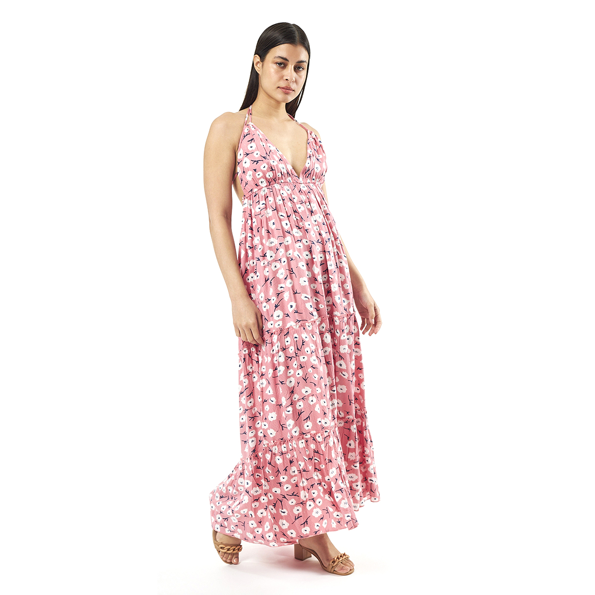 Verde Γυναικείο Φόρεμα 52-0076 Viscoce Ινδίας Ρόζ