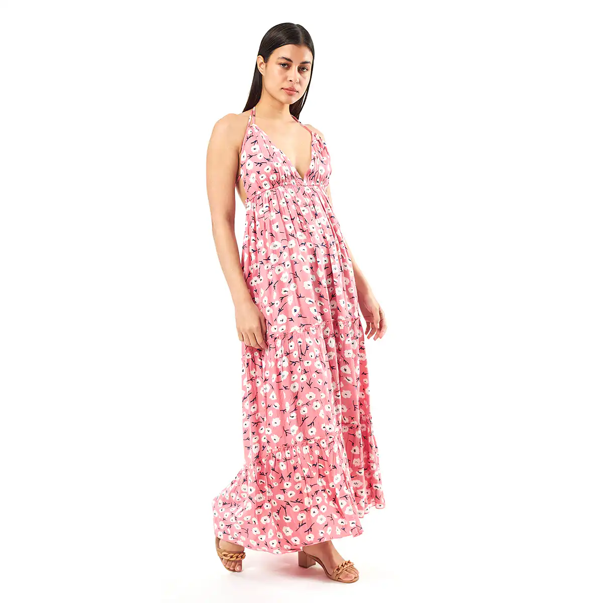 Verde Γυναικείο Φόρεμα 52-0076 Viscoce Ινδίας Ρόζ