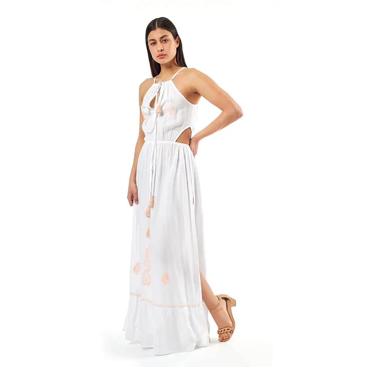 Verde Γυναικείο Φόρεμα 52-0077 Ρεγιόν Ινδίας Άσπρο