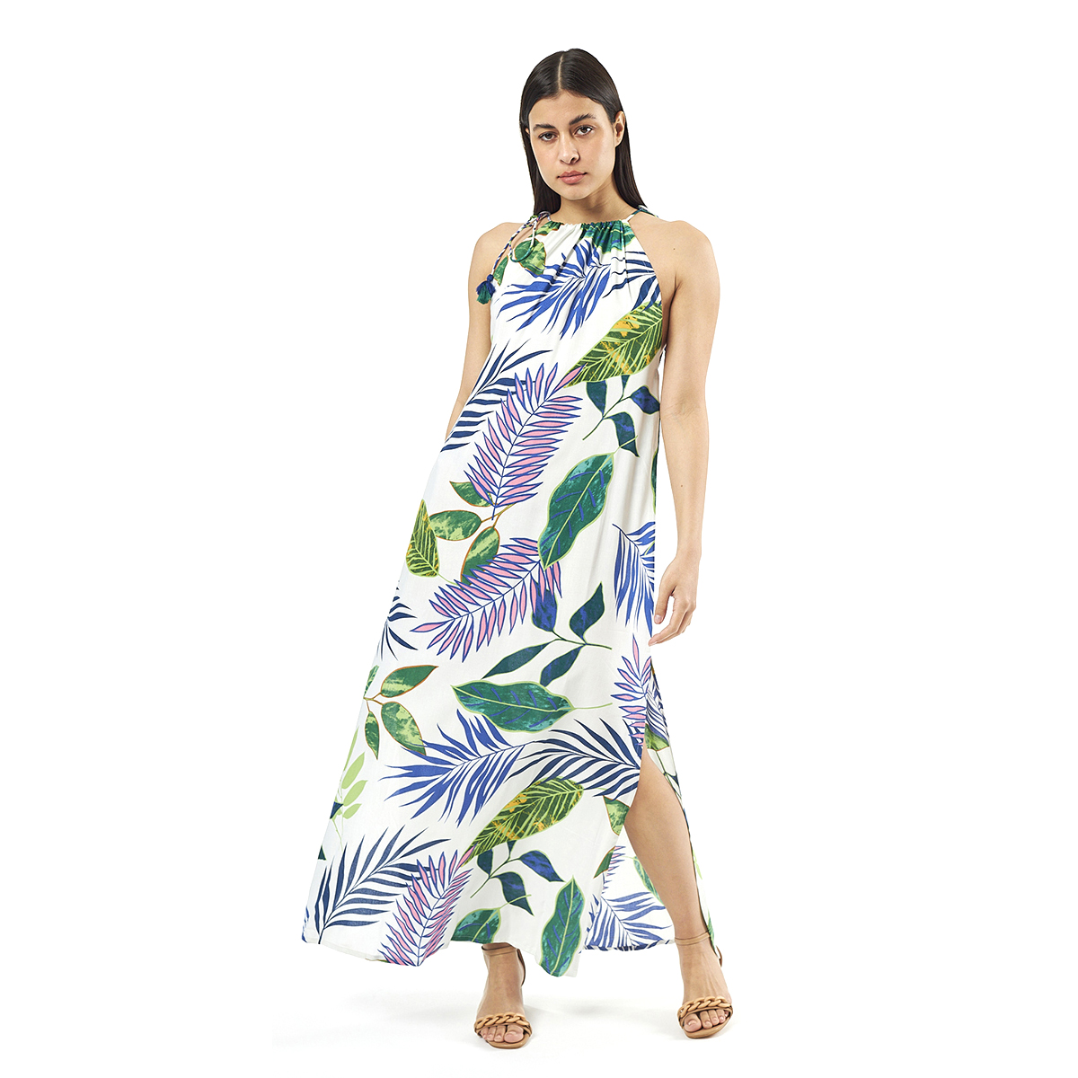 Verde Γυναικείο Φόρεμα 52-0078 Ρεγιόν Ινδίας Άσπρο