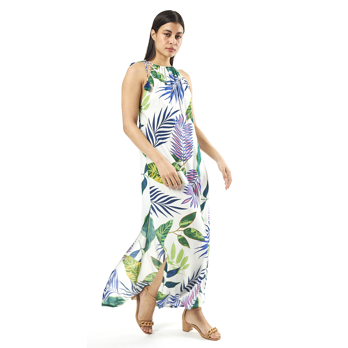 Verde Γυναικείο Φόρεμα 52-0078 Ρεγιόν Ινδίας Άσπρο