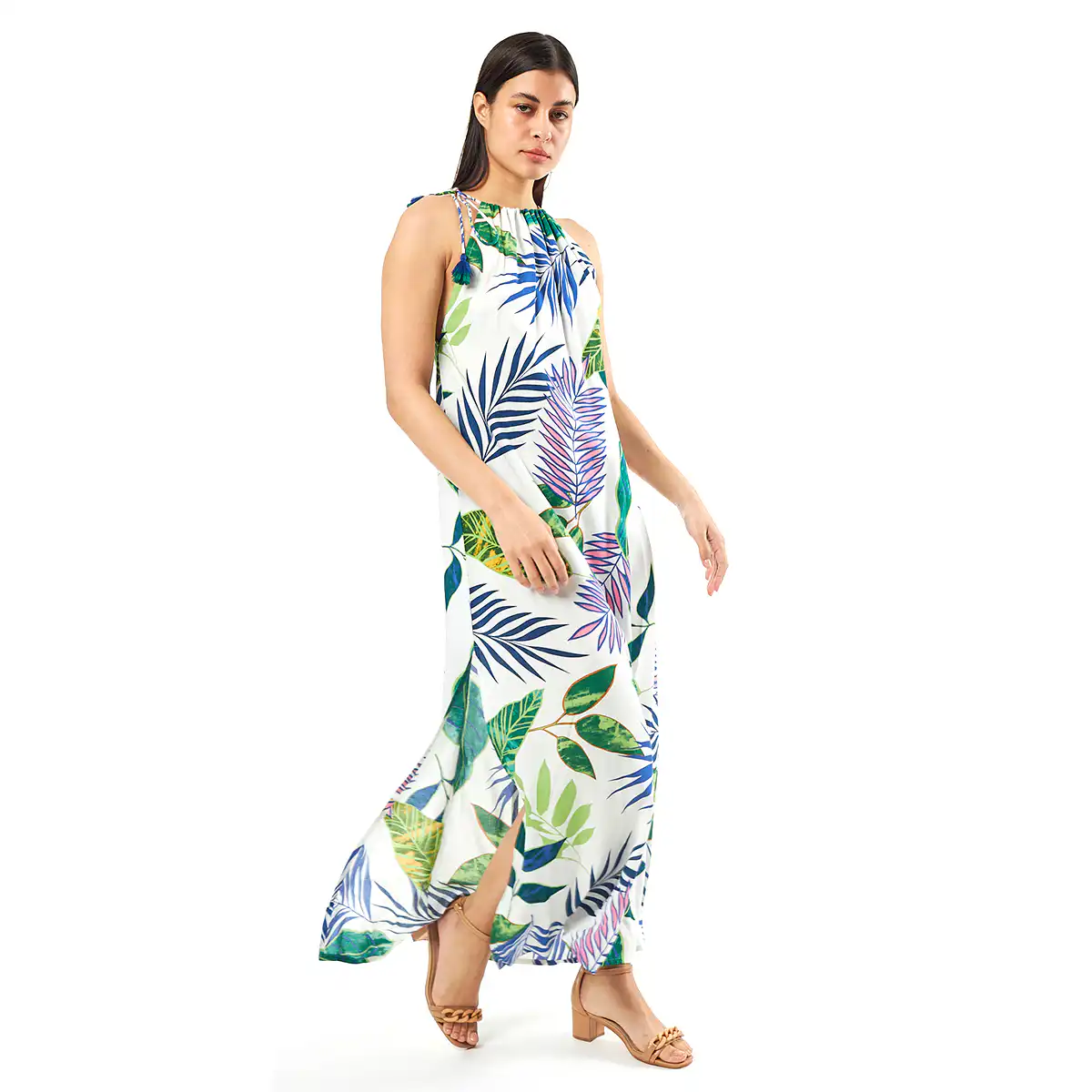 Verde Γυναικείο Φόρεμα 52-0078 Ρεγιόν Ινδίας Άσπρο