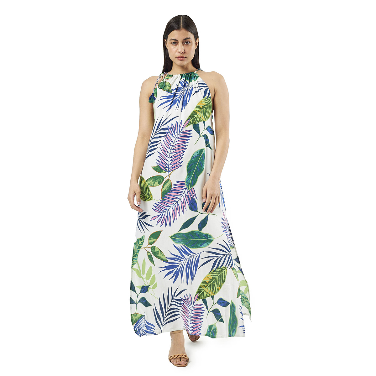 Verde Γυναικείο Φόρεμα 52-0078 Ρεγιόν Ινδίας Άσπρο
