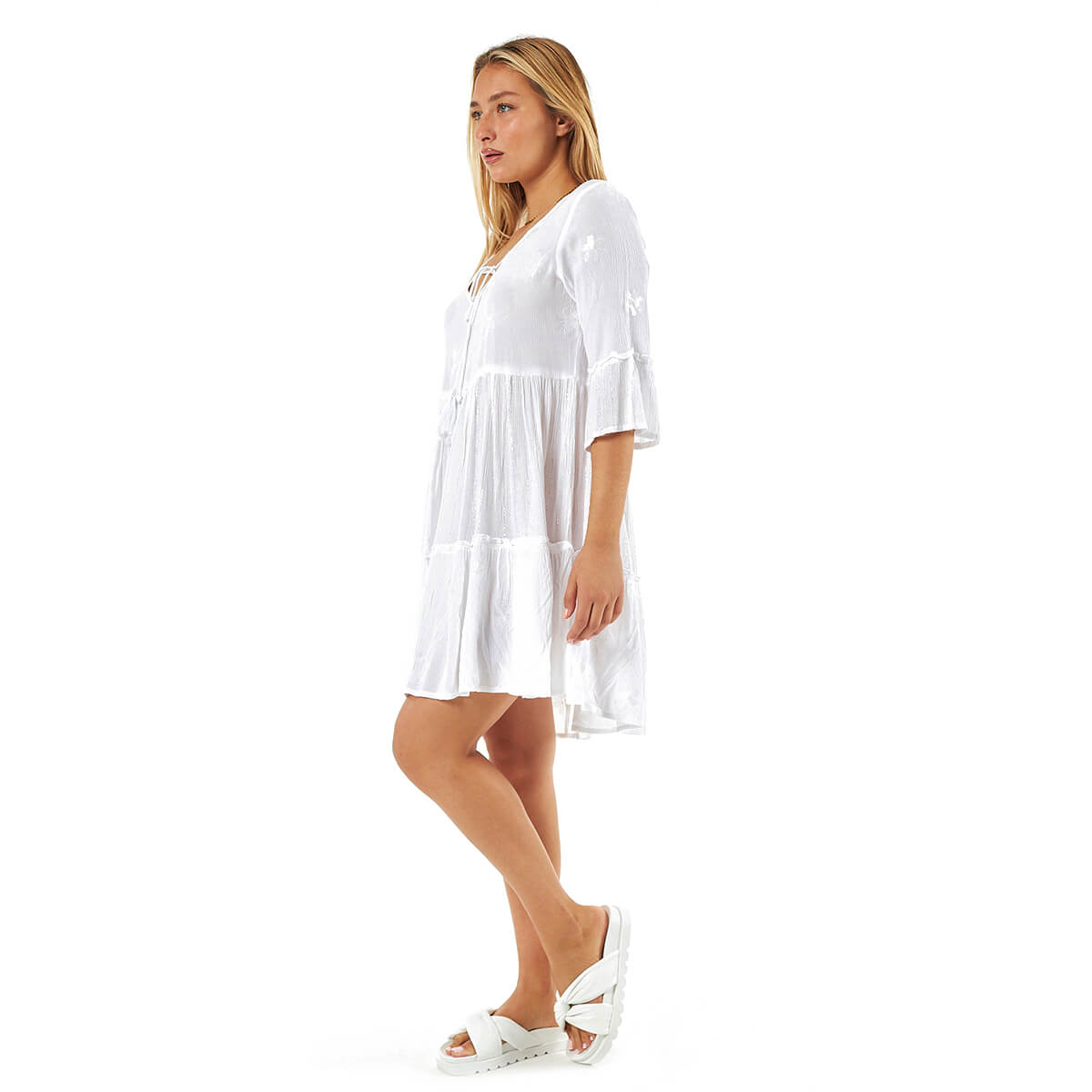 Verde Γυναικείο Φόρεμα 52-0100 Βισκόζη Άσπρο