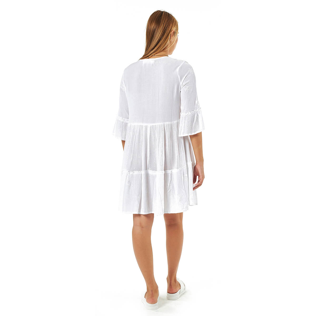 Verde Γυναικείο Φόρεμα 52-0100 Βισκόζη Άσπρο