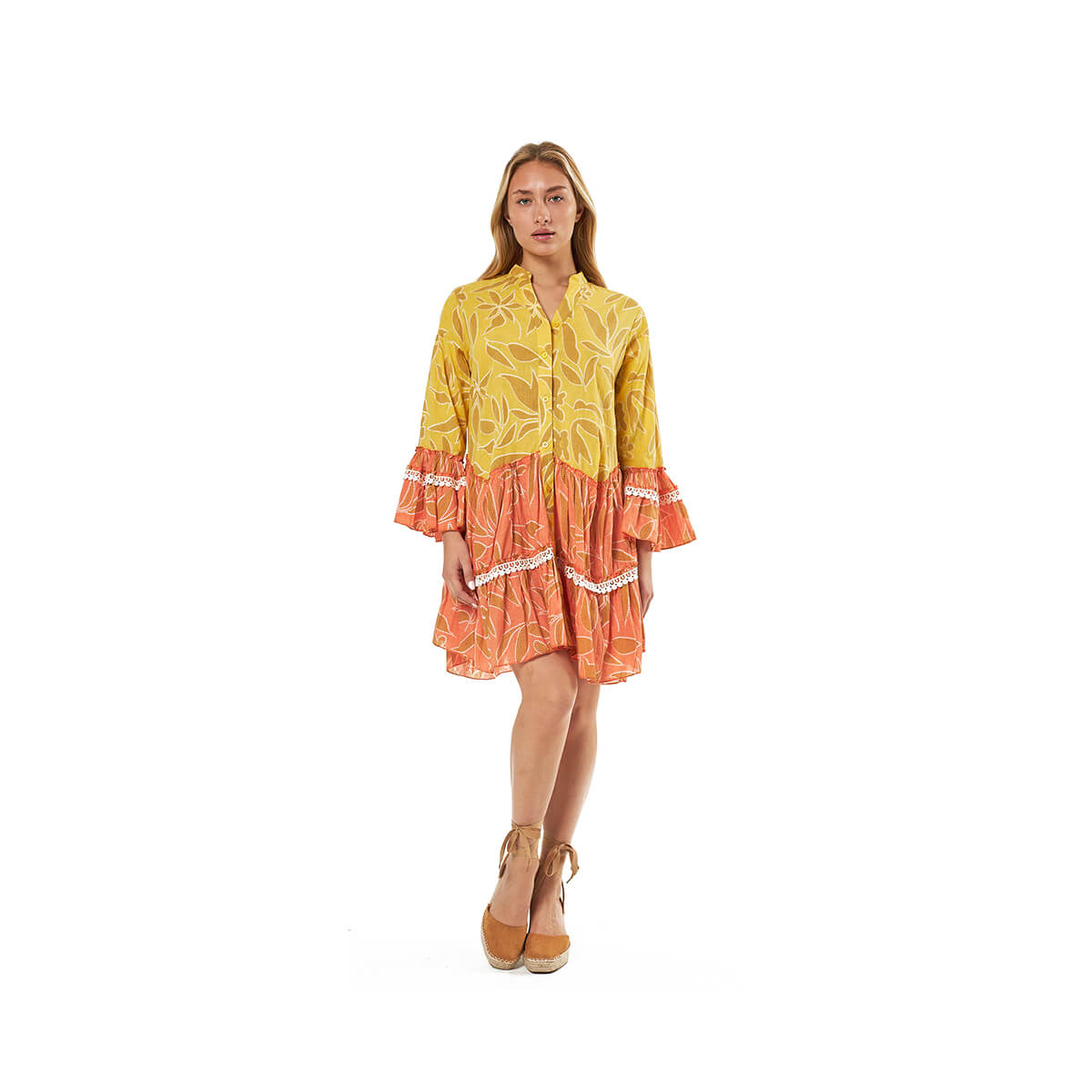 Verde Γυναικείο Φόρεμα 52-0113 Βαμβακερό Πορτοκαλί