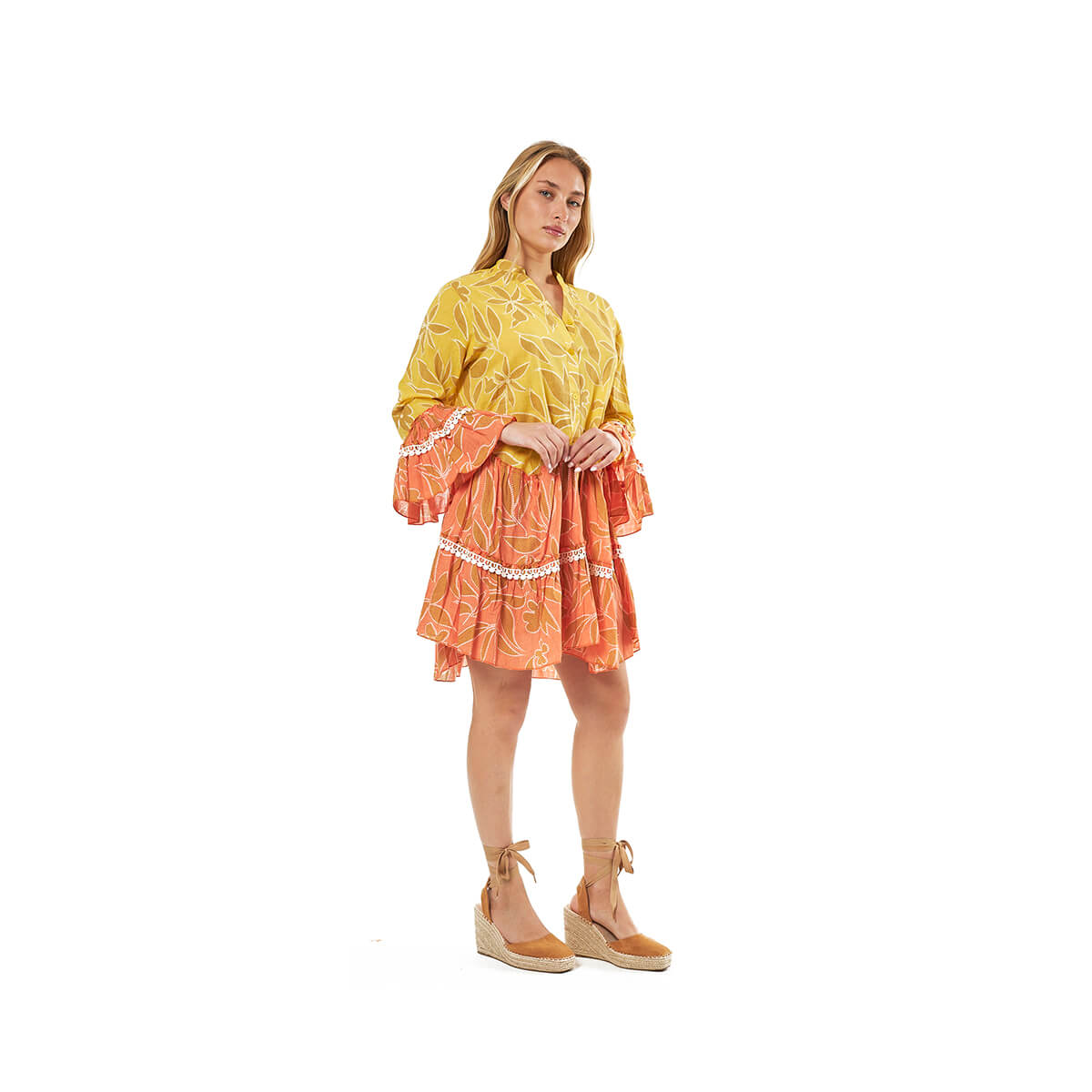 Verde Γυναικείο Φόρεμα 52-0113 Βαμβακερό Πορτοκαλί