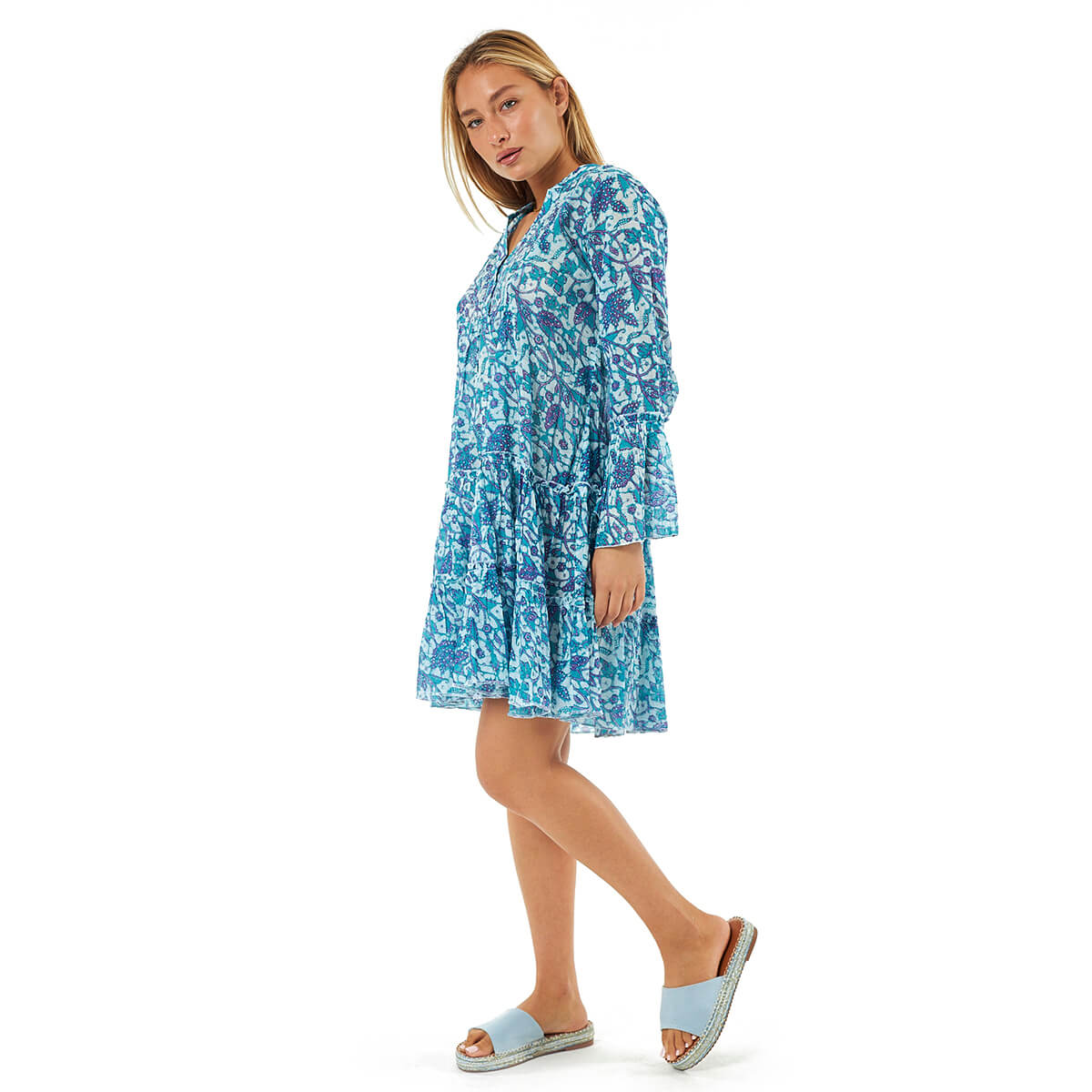 Verde Γυναικείο Φόρεμα 52-0090 Βαμβακερό Μπλε Verde Γυναικείο Φόρεμα 52-0090 Βαμβακερό Μπλε