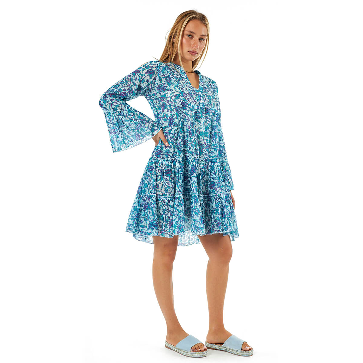 Verde Γυναικείο Φόρεμα 52-0090 Βαμβακερό Μπλε