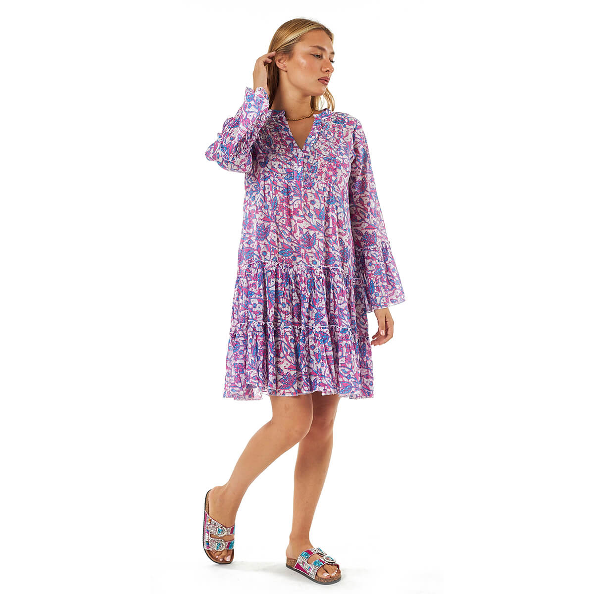 Verde Γυναικείο Φόρεμα 52-0090 Βαμβακερό Μωβ