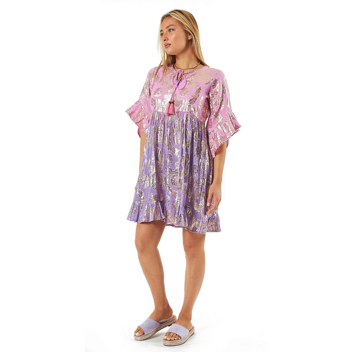 Verde Γυναικείο Φόρεμα 52-0092 Βαμβακερό Ροζ Verde Γυναικείο Φόρεμα 52-0092 Βαμβακερό Ροζ