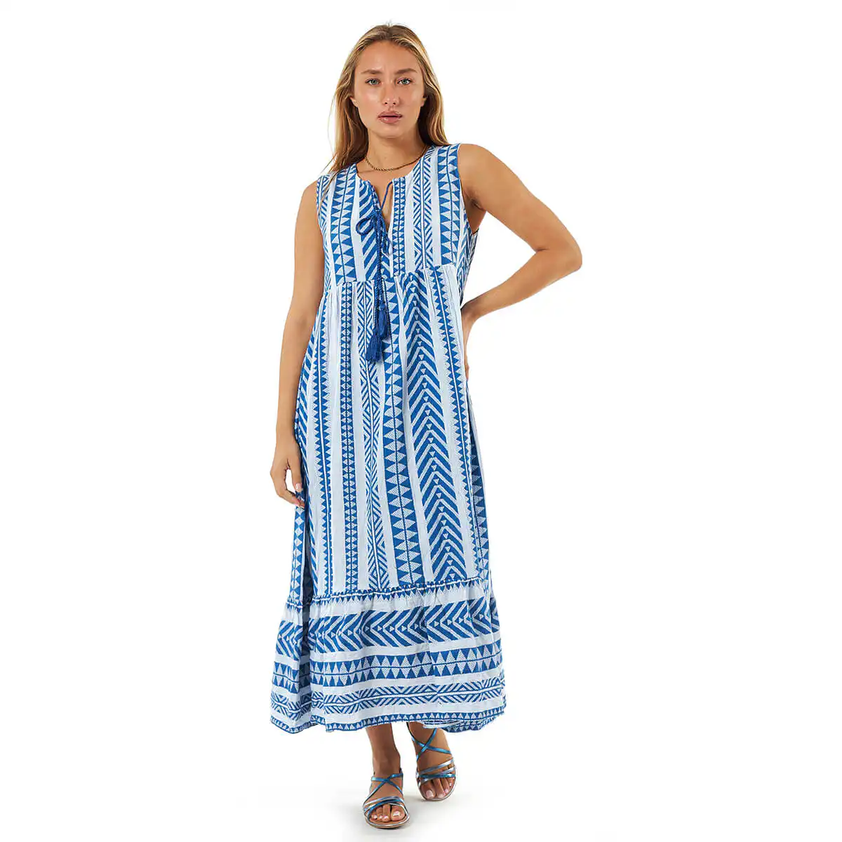 Verde Γυναικείο Φόρεμα 52-0098 Βαμβακερό Μπλε Verde Γυναικείο Φόρεμα 52-0098 Βαμβακερό Μπλε