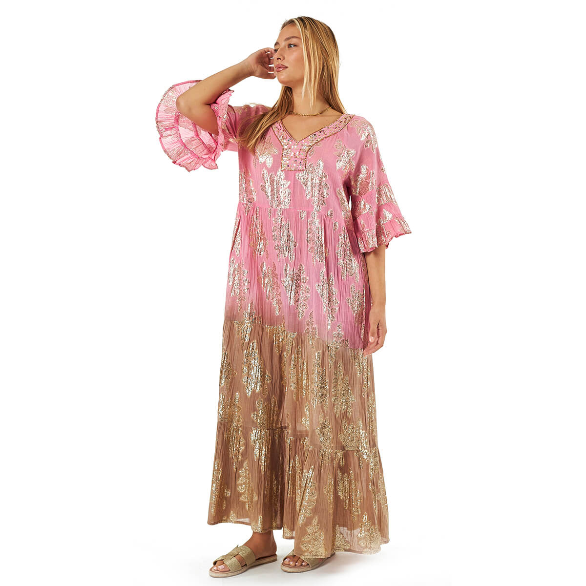 Verde Γυναικείο Φόρεμα 52-0099 Βαμβακερό Ροζ